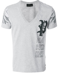 T-shirt à col en v gris Philipp Plein