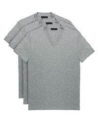 T-shirt à col en v gris Prada