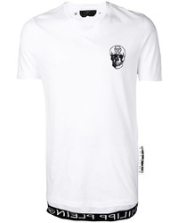 T-shirt à col en v imprimé blanc et noir Philipp Plein