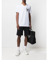 T-shirt à col en v imprimé blanc et noir Philipp Plein
