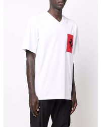 T-shirt à col en v imprimé blanc et rouge Ferrari