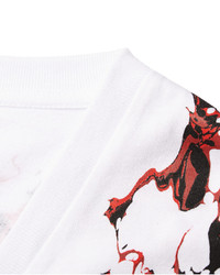 T-shirt à col en v imprimé blanc et rouge Alexander McQueen
