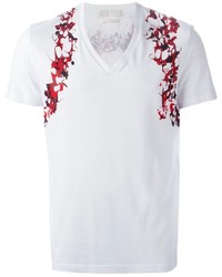 T-shirt à col en v imprimé blanc Alexander McQueen
