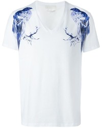 T-shirt à col en v imprimé blanc Alexander McQueen