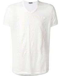T-shirt à col en v imprimé blanc Ann Demeulemeester
