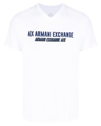 T-shirt à col en v imprimé blanc Armani Exchange