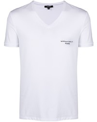 T-shirt à col en v imprimé blanc Balmain