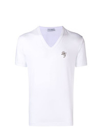 T-shirt à col en v imprimé blanc Dolce & Gabbana Underwear