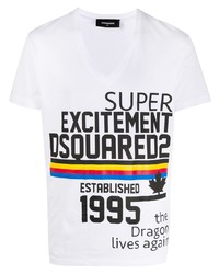 T-shirt à col en v imprimé blanc DSQUARED2