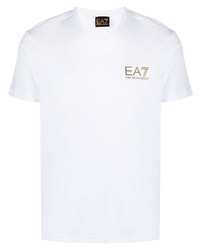 T-shirt à col en v imprimé blanc Ea7 Emporio Armani