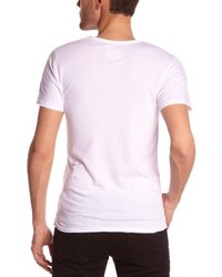 T-shirt à col en v imprimé blanc Eleven Paris