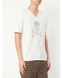 T-shirt à col en v imprimé blanc Loveless