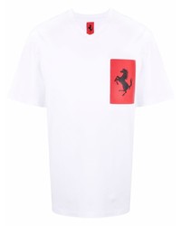T-shirt à col en v imprimé blanc Ferrari