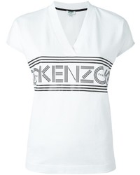 T-shirt à col en v imprimé blanc Kenzo