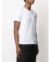 T-shirt à col en v imprimé blanc Ea7 Emporio Armani