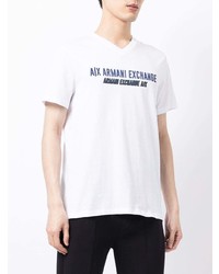 T-shirt à col en v imprimé blanc Armani Exchange