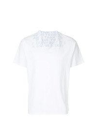T-shirt à col en v imprimé blanc Maison Margiela