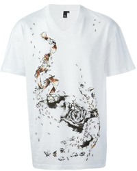 T-shirt à col en v imprimé blanc McQ by Alexander McQueen