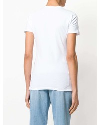 T-shirt à col en v imprimé blanc Versace Jeans