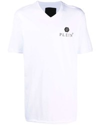 T-shirt à col en v imprimé blanc Philipp Plein