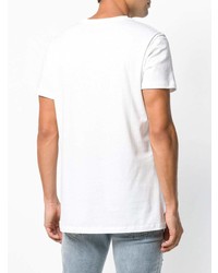 T-shirt à col en v imprimé blanc Balmain