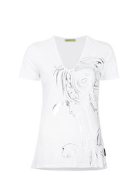T-shirt à col en v imprimé blanc Versace Jeans