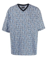 T-shirt à col en v imprimé bleu clair Giorgio Armani
