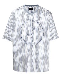T-shirt à col en v imprimé bleu clair Giorgio Armani