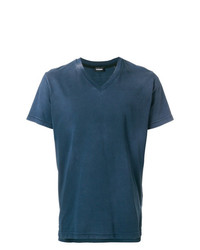 T-shirt à col en v imprimé bleu marine Diesel