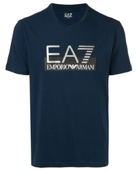 T-shirt à col en v imprimé bleu marine Ea7 Emporio Armani