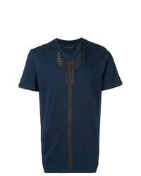 T-shirt à col en v imprimé bleu marine Frankie Morello