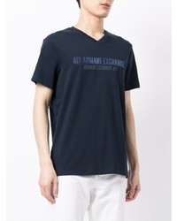 T-shirt à col en v imprimé bleu marine Armani Exchange