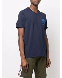 T-shirt à col en v imprimé bleu marine Automobili Lamborghini