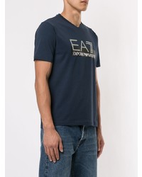 T-shirt à col en v imprimé bleu marine Ea7 Emporio Armani