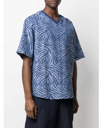 T-shirt à col en v imprimé bleu marine Giorgio Armani