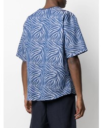 T-shirt à col en v imprimé bleu marine Giorgio Armani