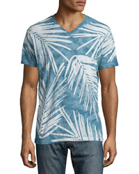 T-shirt à col en v imprimé bleu