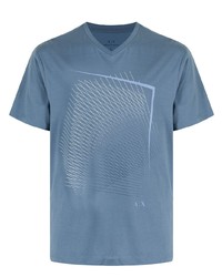T-shirt à col en v imprimé bleu Armani Exchange