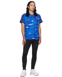 T-shirt à col en v imprimé bleu Asics