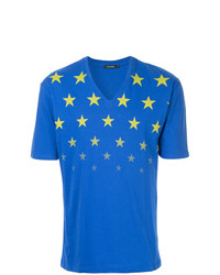 T-shirt à col en v imprimé bleu GUILD PRIME
