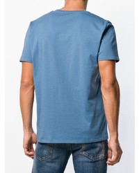 T-shirt à col en v imprimé bleu Just Cavalli