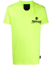 T-shirt à col en v imprimé chartreuse Philipp Plein
