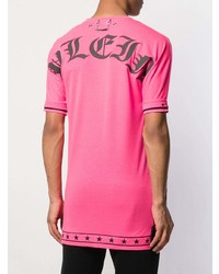 T-shirt à col en v imprimé fuchsia Philipp Plein