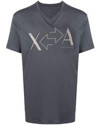 T-shirt à col en v imprimé gris foncé Armani Exchange
