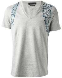 T-shirt à col en v imprimé gris