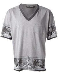 T-shirt à col en v imprimé gris Dolce & Gabbana