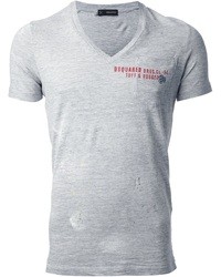 T-shirt à col en v imprimé gris DSquared