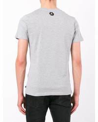 T-shirt à col en v imprimé gris Philipp Plein