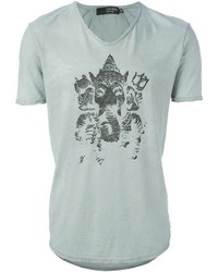 T-shirt à col en v imprimé gris Tom Rebl