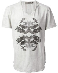 T-shirt à col en v imprimé gris Tom Rebl